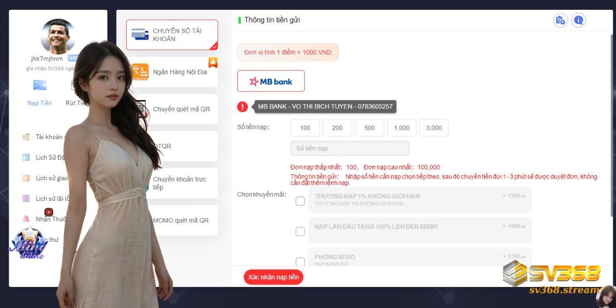 Hướng dẫn nạp tiền SV368